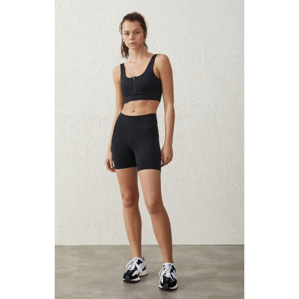 COTTON ON BODY Women's Sport Bra Black Size XS Ultimate Zip Front Crop NWT